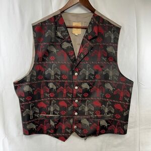 Wah Maker Frontier Clothing Vest Mens XXL Black Red Buffalo Eagle Western Cinch